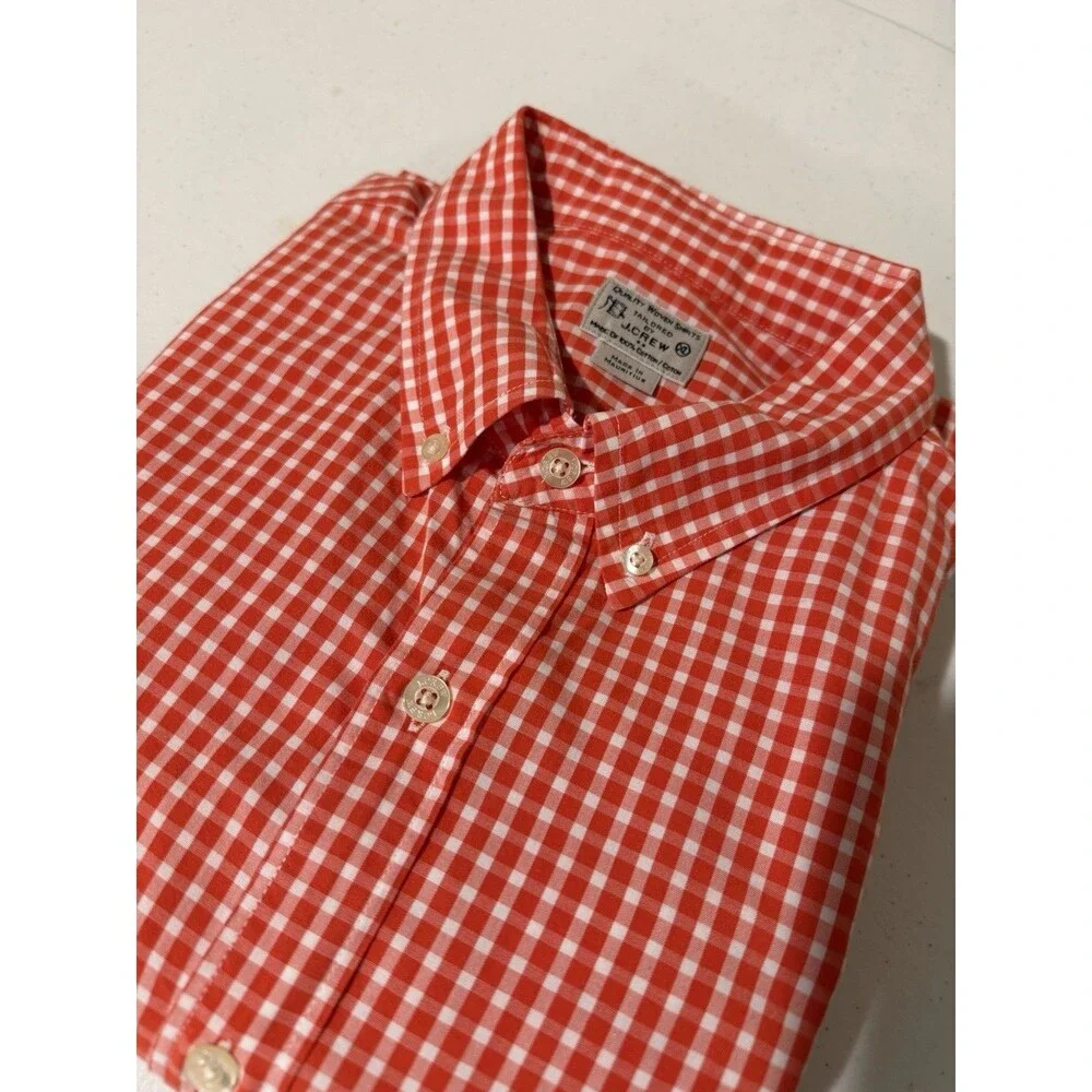 J.Crew Men’s XL Orange White Gingham Check Button Down Shirt 100% Cotton